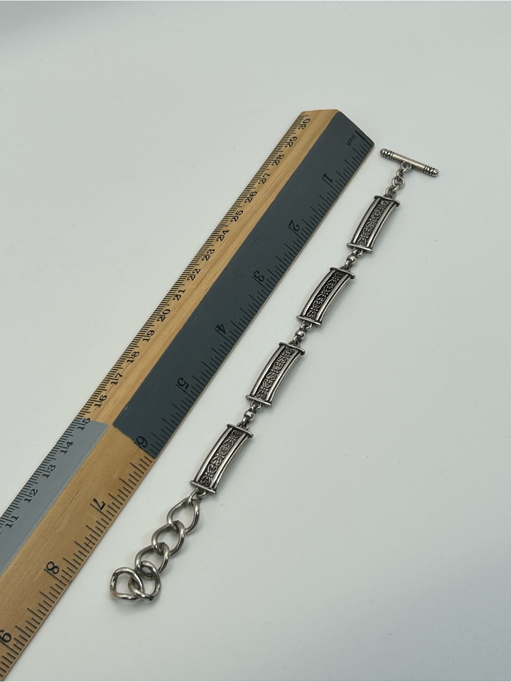 Brighton Vintage Bar Link Bracelet Silver Plated Toggle Etched Design 7.5" - Picture 8 of 9